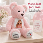 Pink Teddy Bear for Kids – Add a Photo & Paw Messages