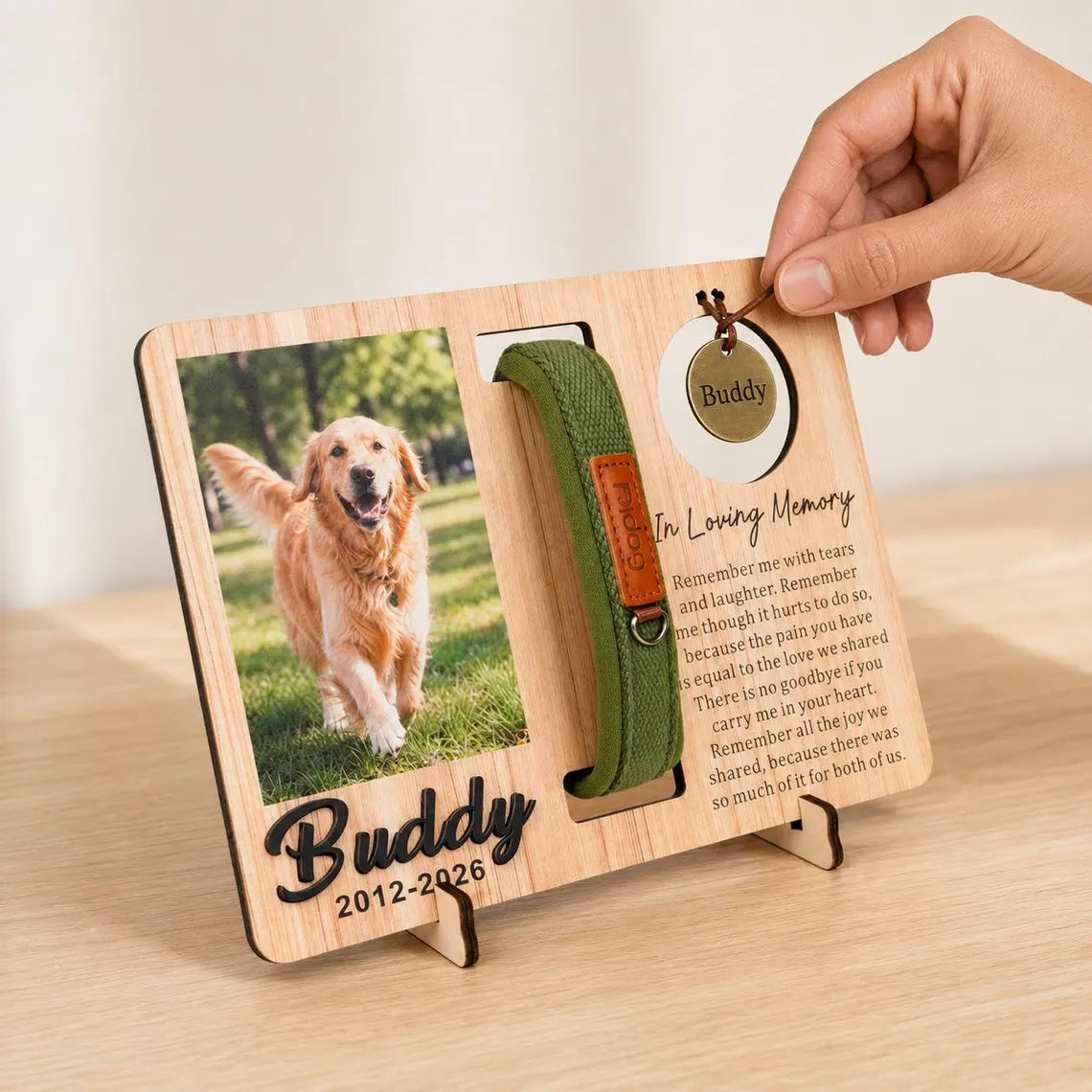 Pet Loss Gift for Dog Cat Lovers, Custom Memorial Wood Frame with Collar Display, Personalized Photo Frame with Name Date,Pet memorial gifts