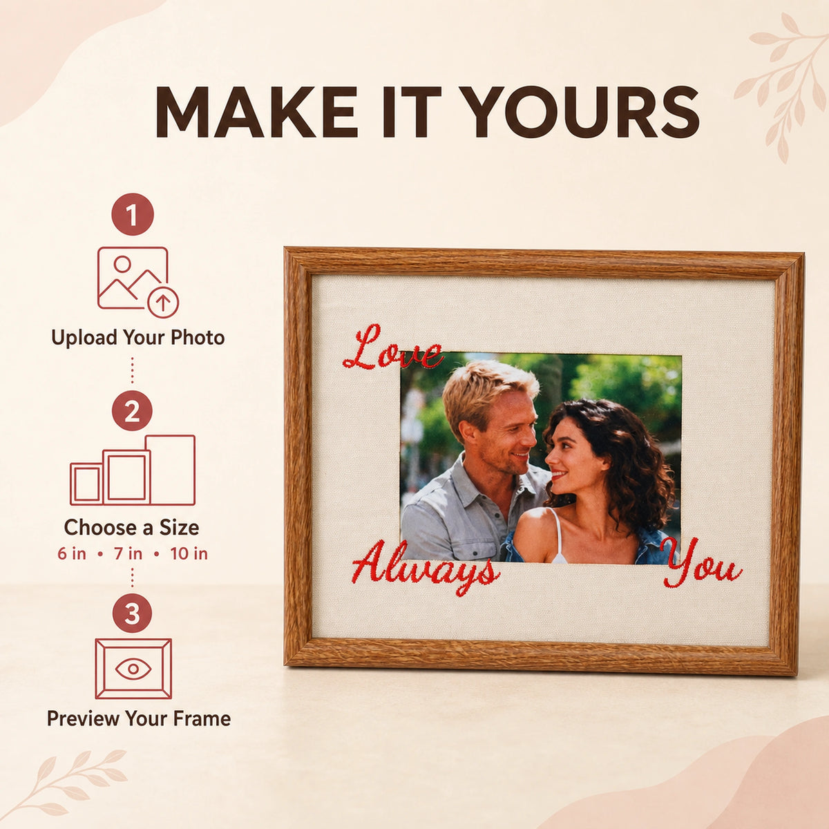 Custom Photo Frame with Hand-Embroidered Love Message