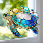 Turtle Stained Glass Mom Grandma - Personalized Window Hanging Suncatcher Ornament