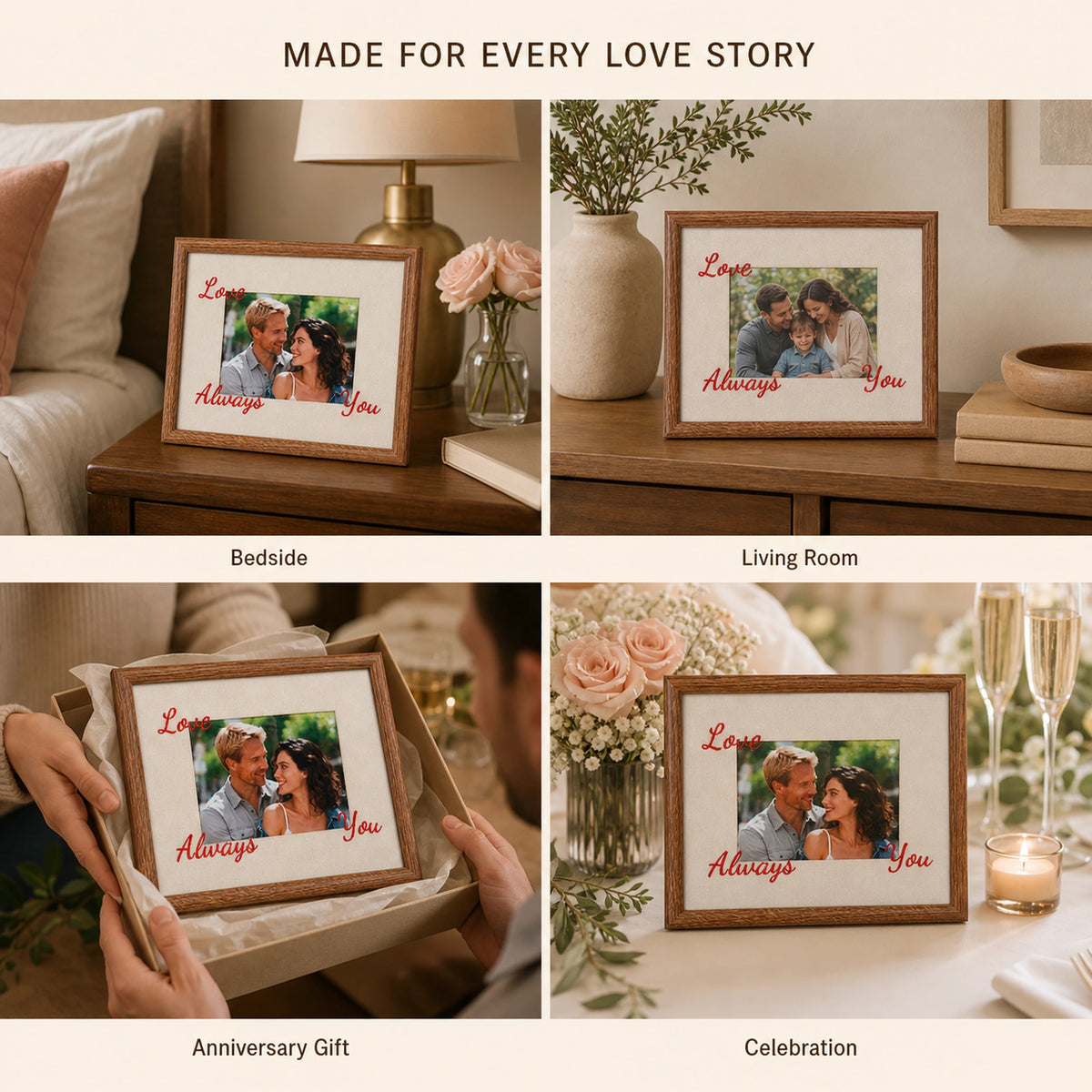 Custom Photo Frame with Hand-Embroidered Love Message