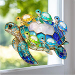 Turtle Stained Glass Mom Grandma - Personalized Window Hanging Suncatcher Ornament