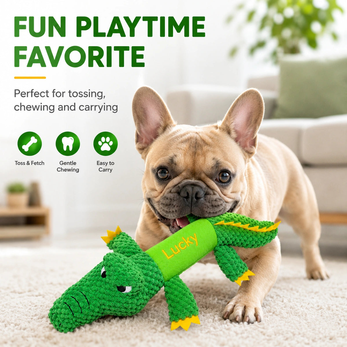 Custom Embroidered Crocodile Dog Toy - Squeaky & Durable Plush