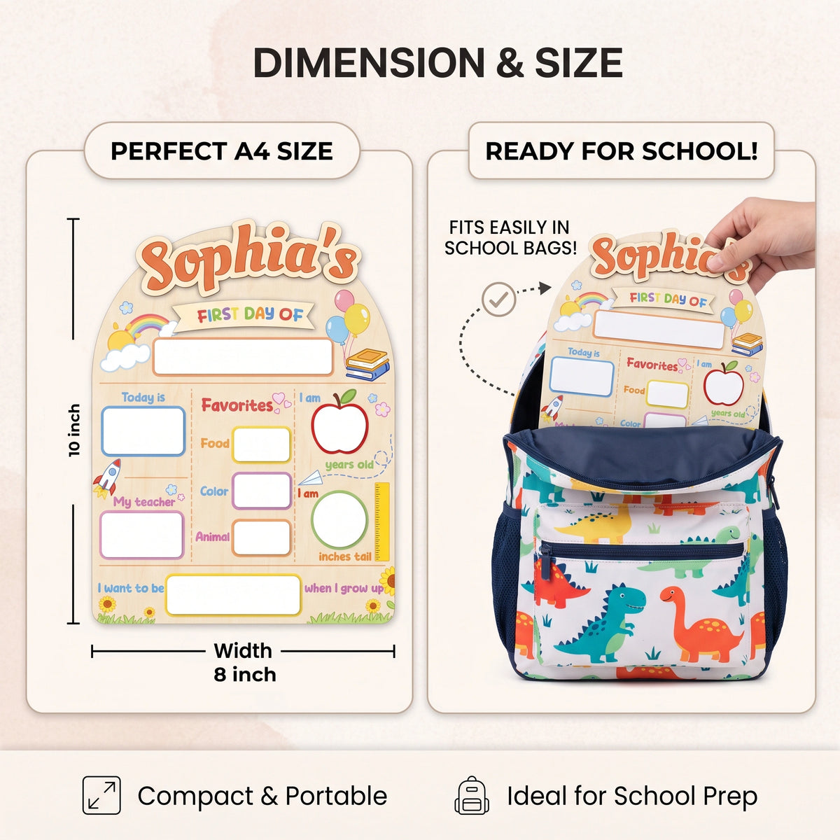 Personalized First Day of School Board, Dry Erase Sign | Custom name, dry erase wood sign, 8 x 10 in, preschool kindergarten photos, 3 markers included