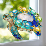 Turtle Stained Glass Mom Grandma - Personalized Window Hanging Suncatcher Ornament