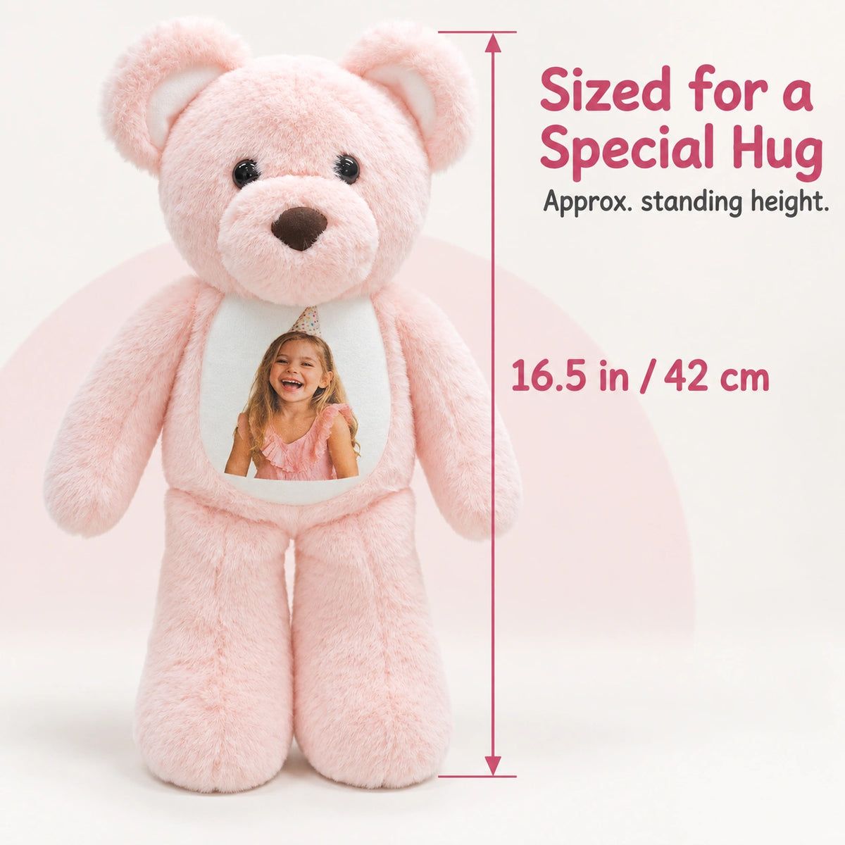 Pink Teddy Bear for Kids – Add a Photo & Paw Messages