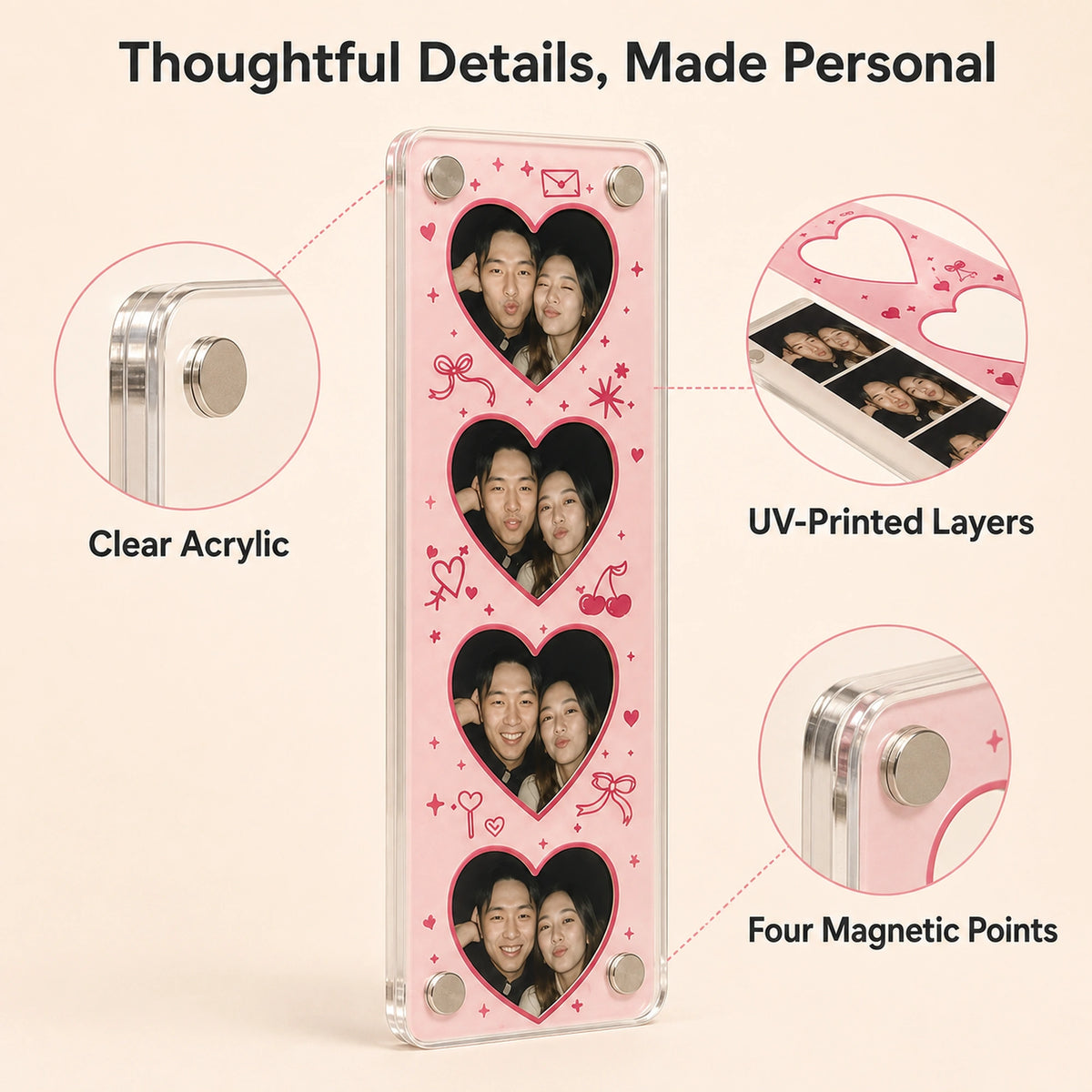 Custom Magnetic Acrylic Photo Magnets with 4 Interchangeable Frames
