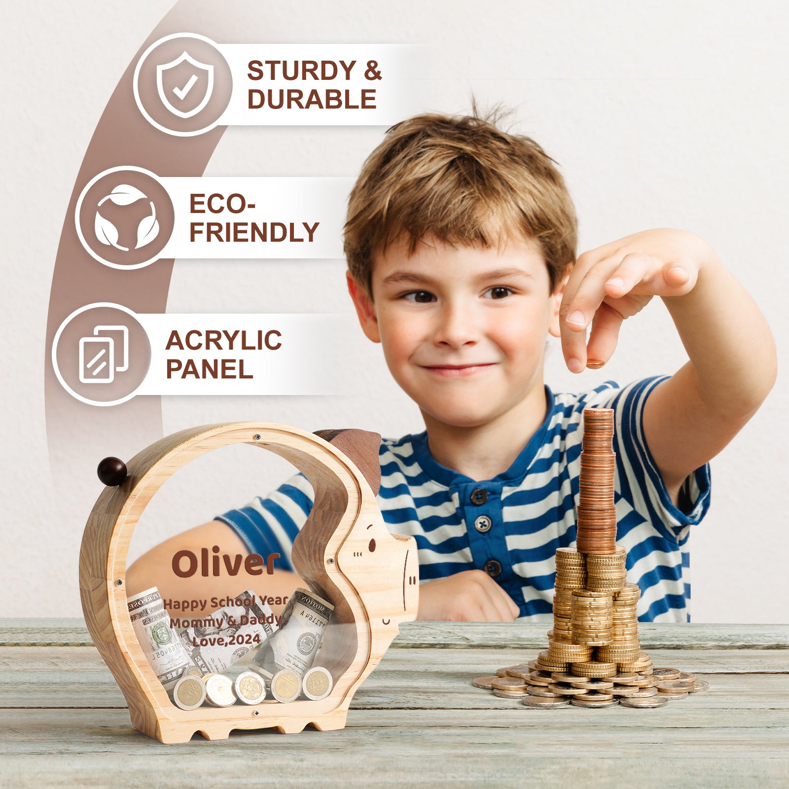 Grote capaciteit Houten spaarpot, huishoudelijke Piggy Bank for kinderen en volwassenen, Home Decoration Souvenirs, Plein Bank Grote capaciteit Houten spaarpot, huishoudelijke Piggy Bank for kinderen en volwassenen, Home Decoration Souvenirs, Plein Bank