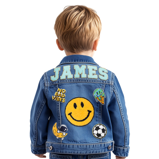 Kids Custom Jacket, Denim Patch Jacket with Personalized Tags Name, 1-3 Toddler 3-8 Kids Jean Jacket Back to School Outfits 1-2 Year Old Boy Birthday Gift 2-4 Year Old Girl Birthday Gift