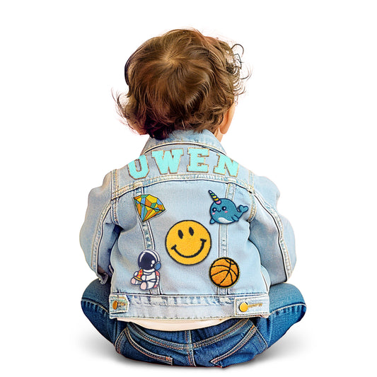 Kids Custom Jacket, Denim Patch Jacket with Personalized Name,1-3 Toddler 3-8 Kids Jean Jacket School Clothes 1-2 Year Old Boy Birthday Gift 2-4 Year Old Girl Birthday Christmas Gift