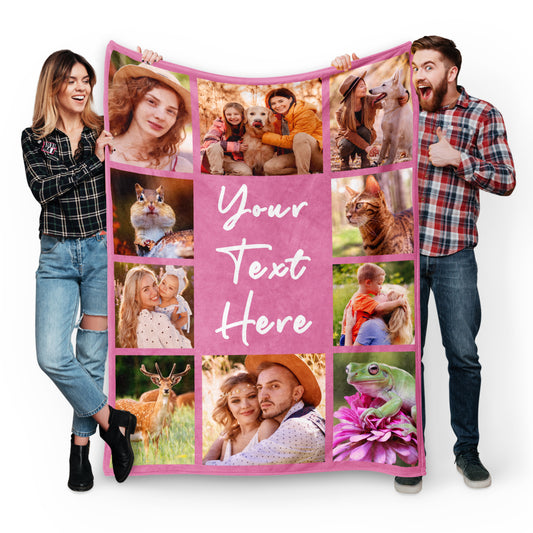 Custom Blanket with Pictures and Text Personalized 10 Photos Blankets for Dad Mom Kids Boyfriend Girlfriend Room Decor Pink Blanket Unique Pink Gifts for Anniversary Birthday Wedding Baby Shower