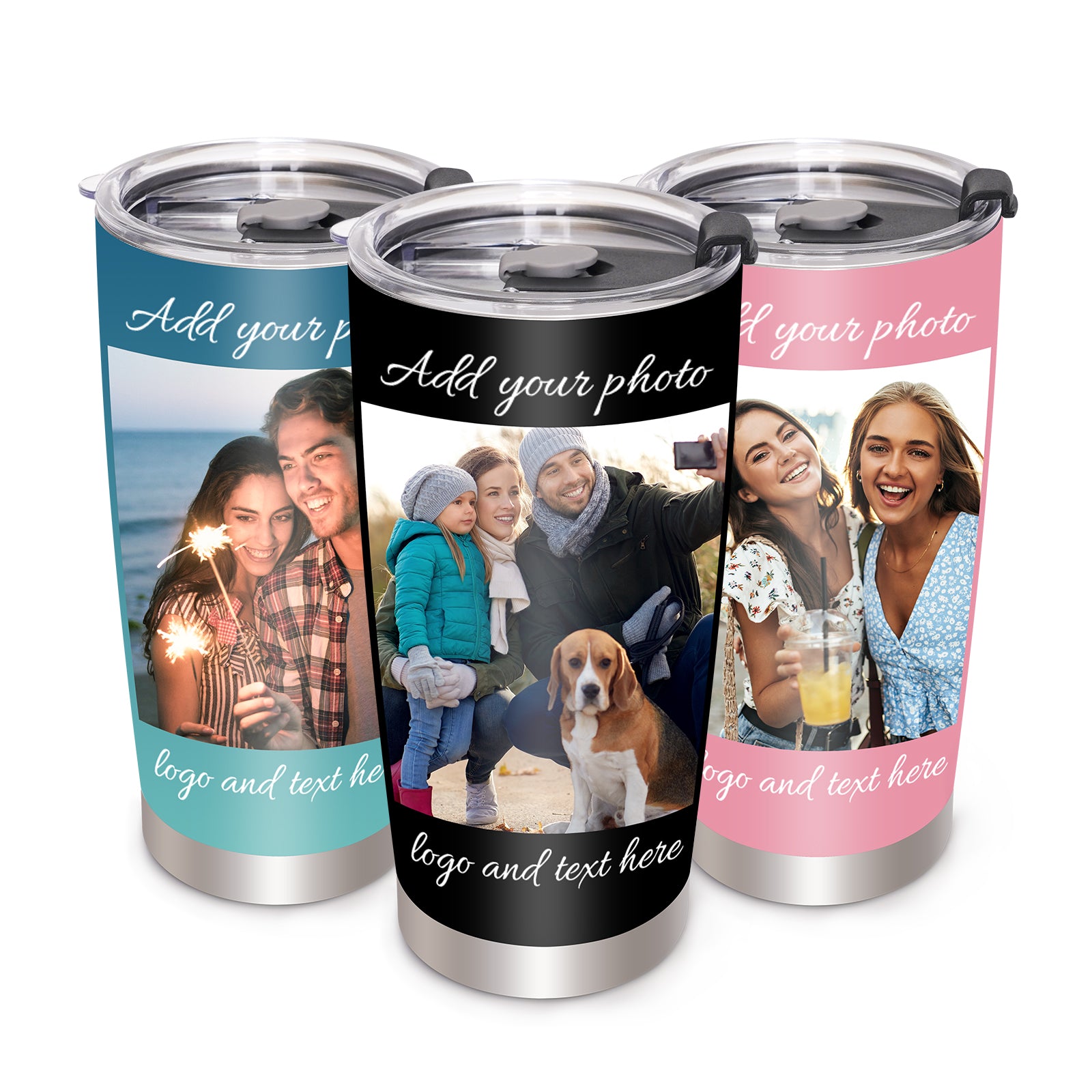 Personalized Tumbler with Picture Text Name Logo, Travel Coffee Mug with Lid Straw, 20 oz Tumbler Personalized Gifts for Couples Friends Families