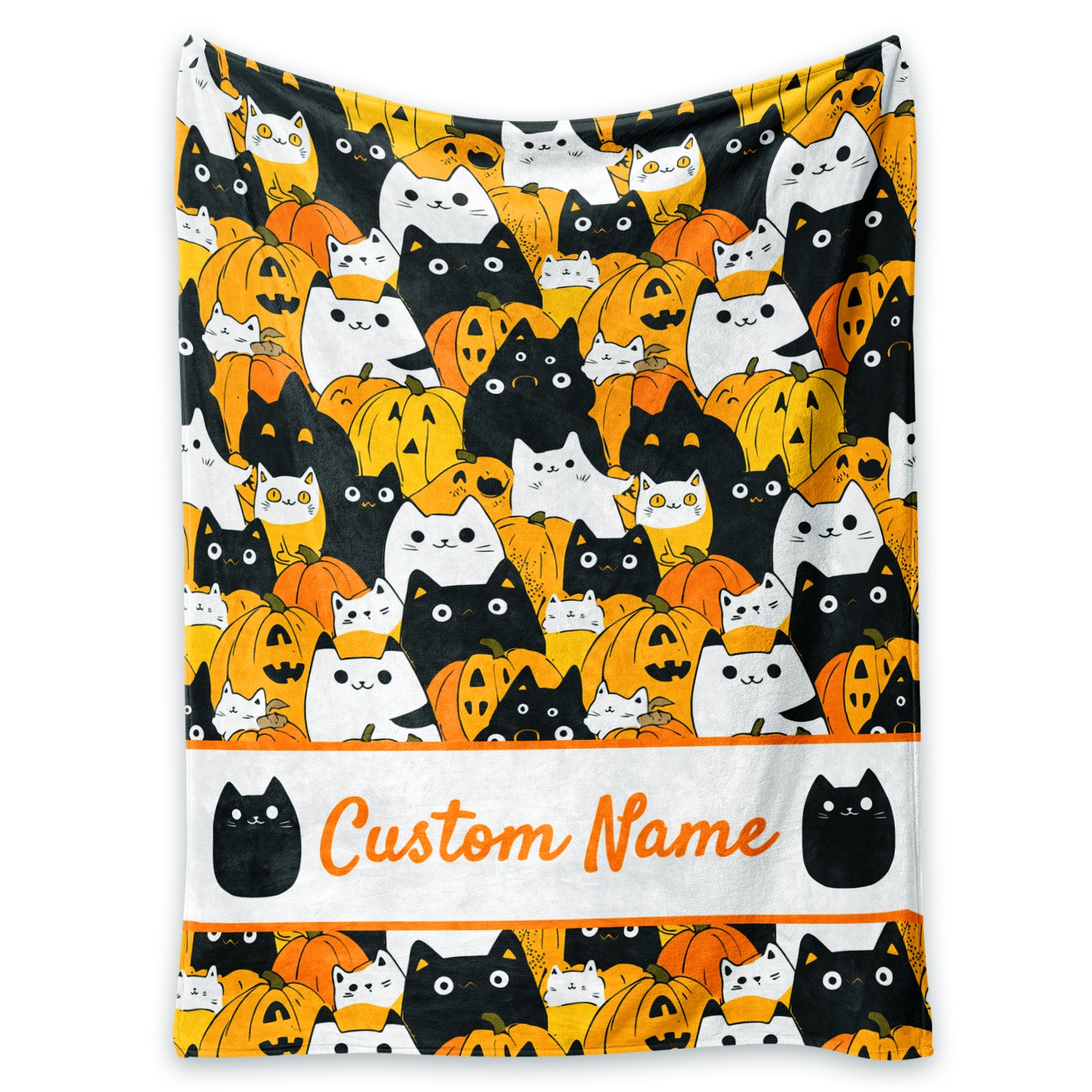 Halloween Blanket Personalized with Name, Cat Pumpkin Cozy Fleece Custom Throw Blanket for Couch Bed Room Decor, for Kids Adults Family Friends