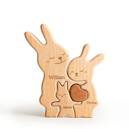 Bunny Family Puzzle, Personalized Wooden Puzzle for Adults and Kids with 2-5 Names