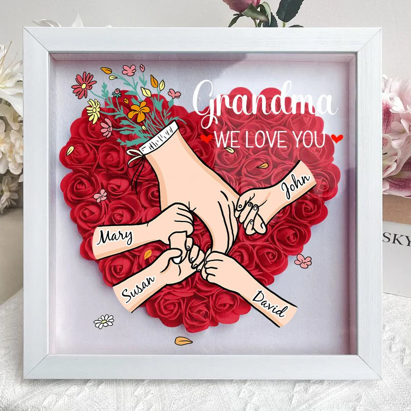 We Love You Mommy Hand Holding - Personalized Flower Shadow Box - Mother's Day