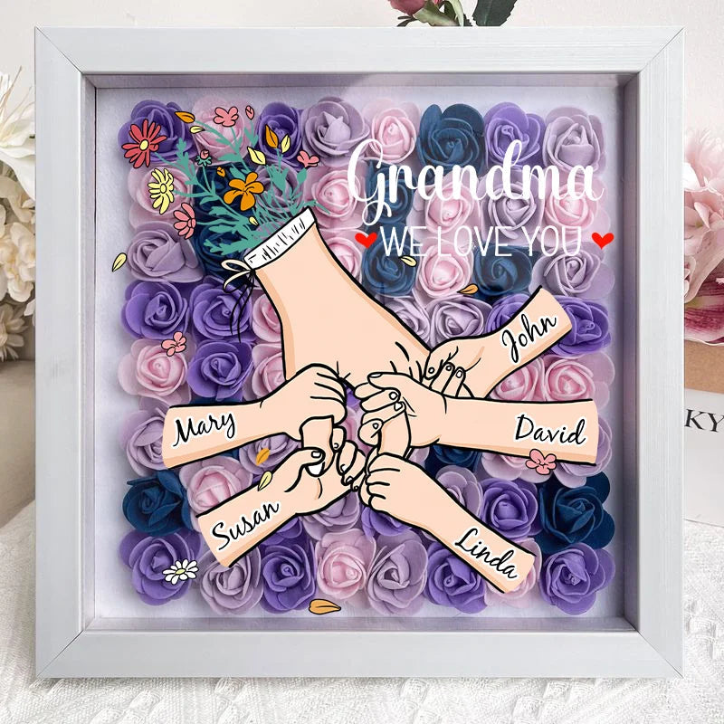 We Love You Mommy Hand Holding - Personalized Flower Shadow Box - Mother's Day
