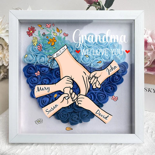 We Love You Mommy Hand Holding - Personalized Flower Shadow Box - Mother's Day