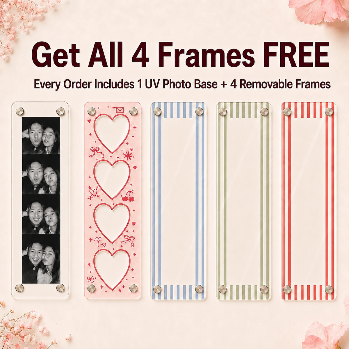 Custom Magnetic Acrylic Photo Magnets with 4 Interchangeable Frames