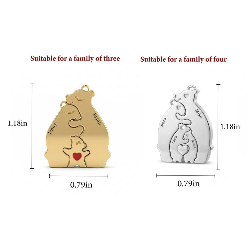 Personalized Bear Family Necklace - 18K Gold Plated Custom Name Pendants