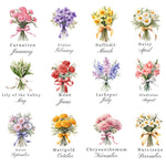 Personalized Makeup Mirror with Cartoon Character, Birth Flower & Name - Ideal for Women, Perfect Mother's Day Gift