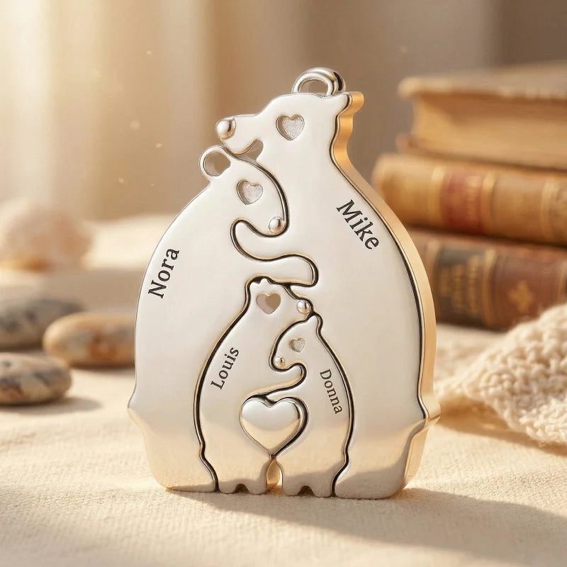 Personalized Bear Family Necklace - 18K Gold Plated Custom Name Pendants