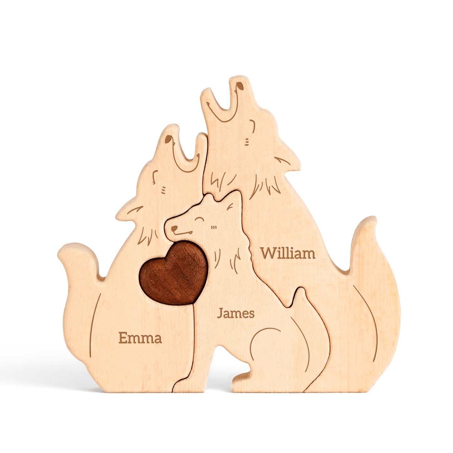 Wooden Wolf Family Puzzle, Personalized Puzzles with 2-5 Names, Birthday Anniversary Wedding Gifts for Women Men, Customized Home Decor Housewarming Gifts for Parents Couple Friends