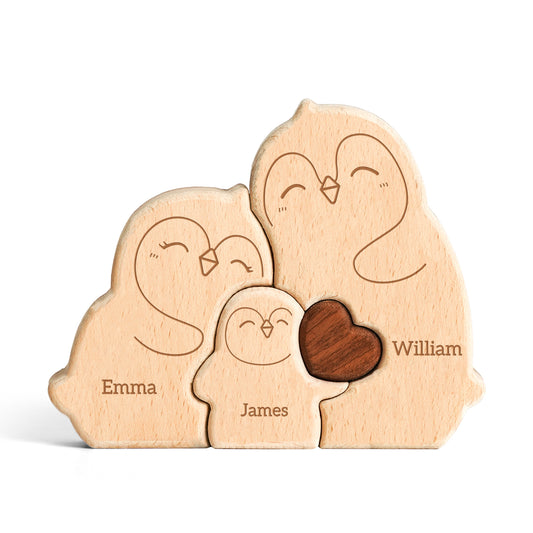Wooden Penguin Family Puzzle, Personalized Puzzles with 2-5 Names, Birthday Anniversary Wedding Gifts for Women Men, Customized Home Decor Housewarming Gifts for Parents Couple Friends