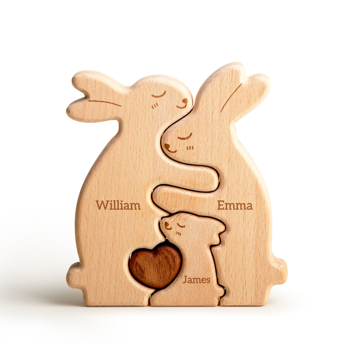 Customizedbee Rabbit Family Puzzle, Personalized Wooden Puzzles with 2–5 Names, Unique Easter Basket Stuffers for Lucky