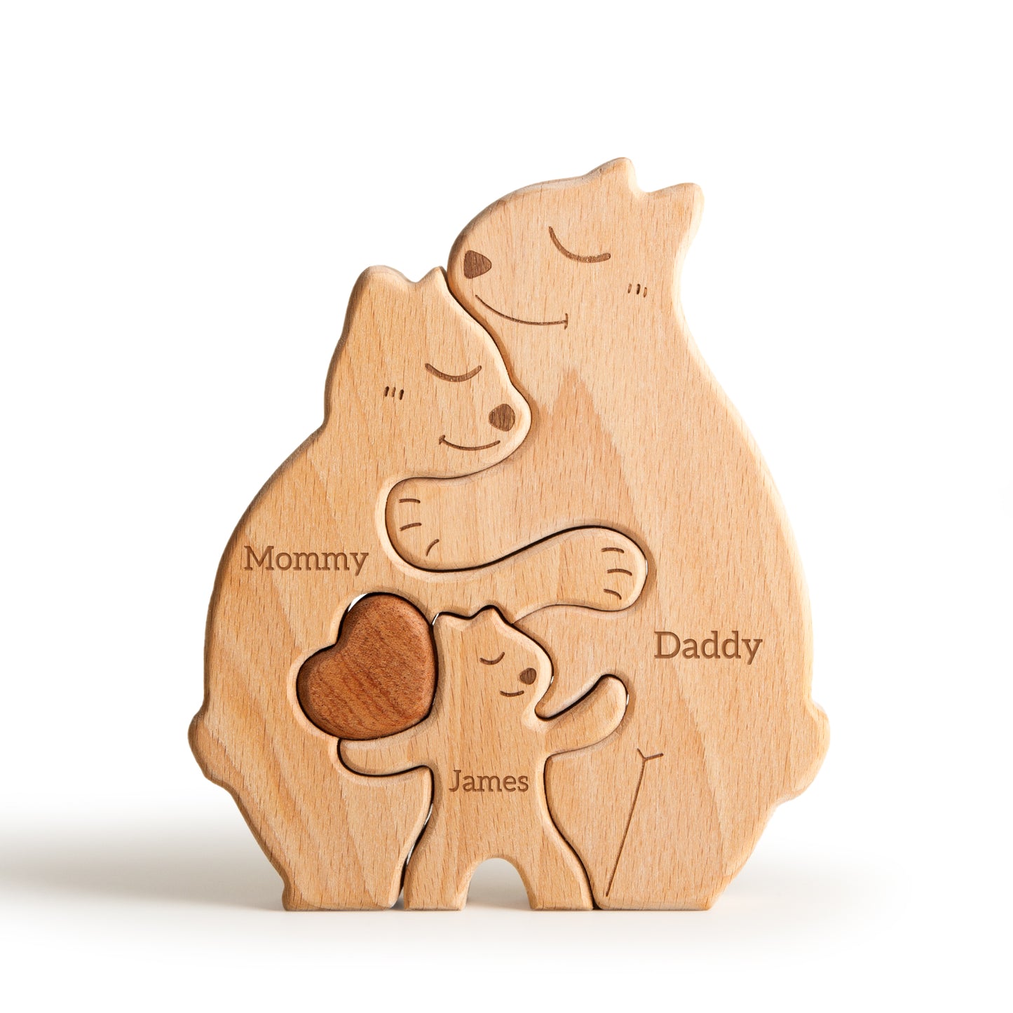 Wooden Bears Family Puzzle, Personalized Jigsaw Puzzles for Adults and Kids with 2-5 Names