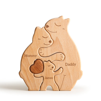 Wooden Bears Family Puzzle, Personalized Jigsaw Puzzles for Adults and Kids with 2-5 Names