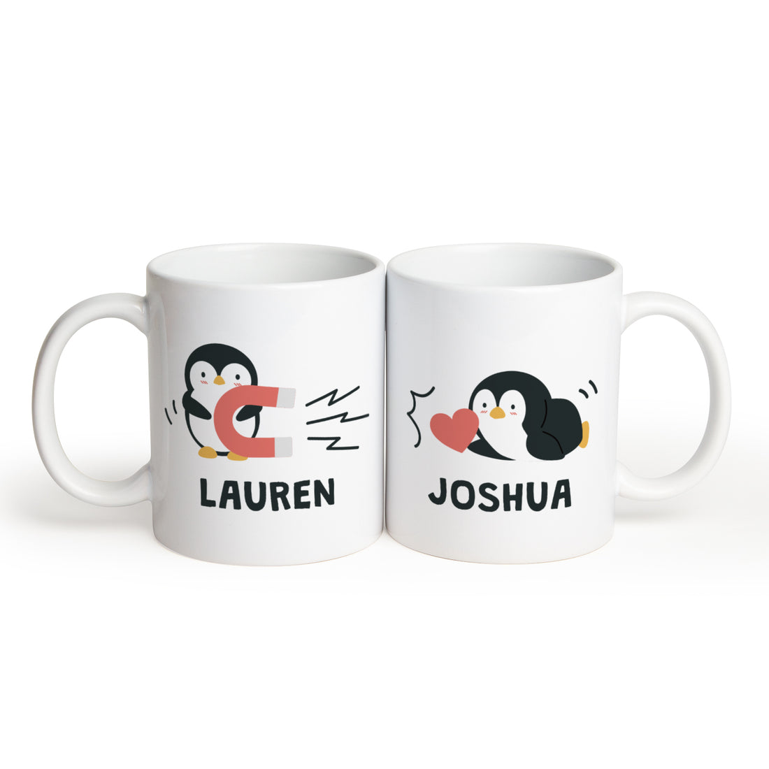 Customizedbee Romantic Couple Series Cute Penguin Mug Set of 2 - Unique Valentine Mug with Custom Name Photo