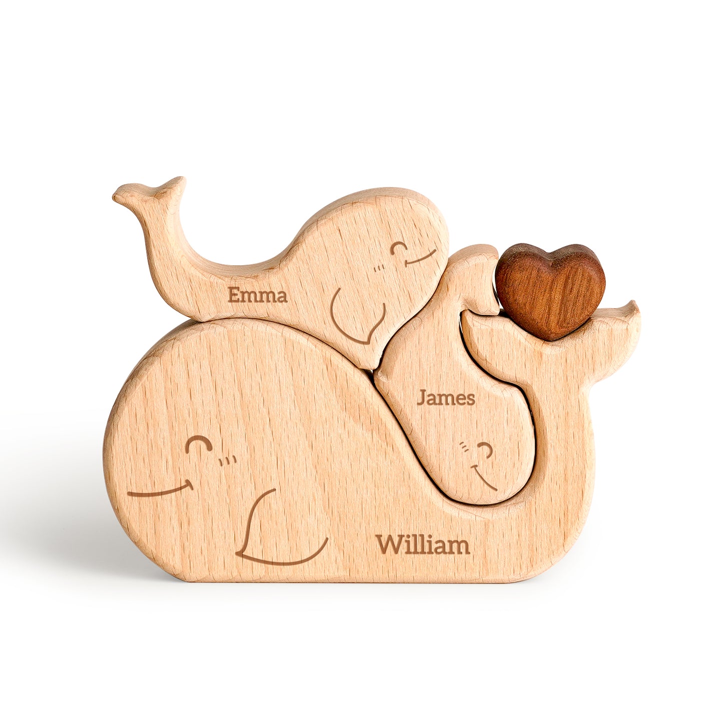 Wooden Whales Family Puzzle, Personalized Puzzles with 2-5 Names, Birthday Anniversary Wedding Gifts for Women Men, Customized Home Decor Housewarming Gifts for Parents Couple Friends