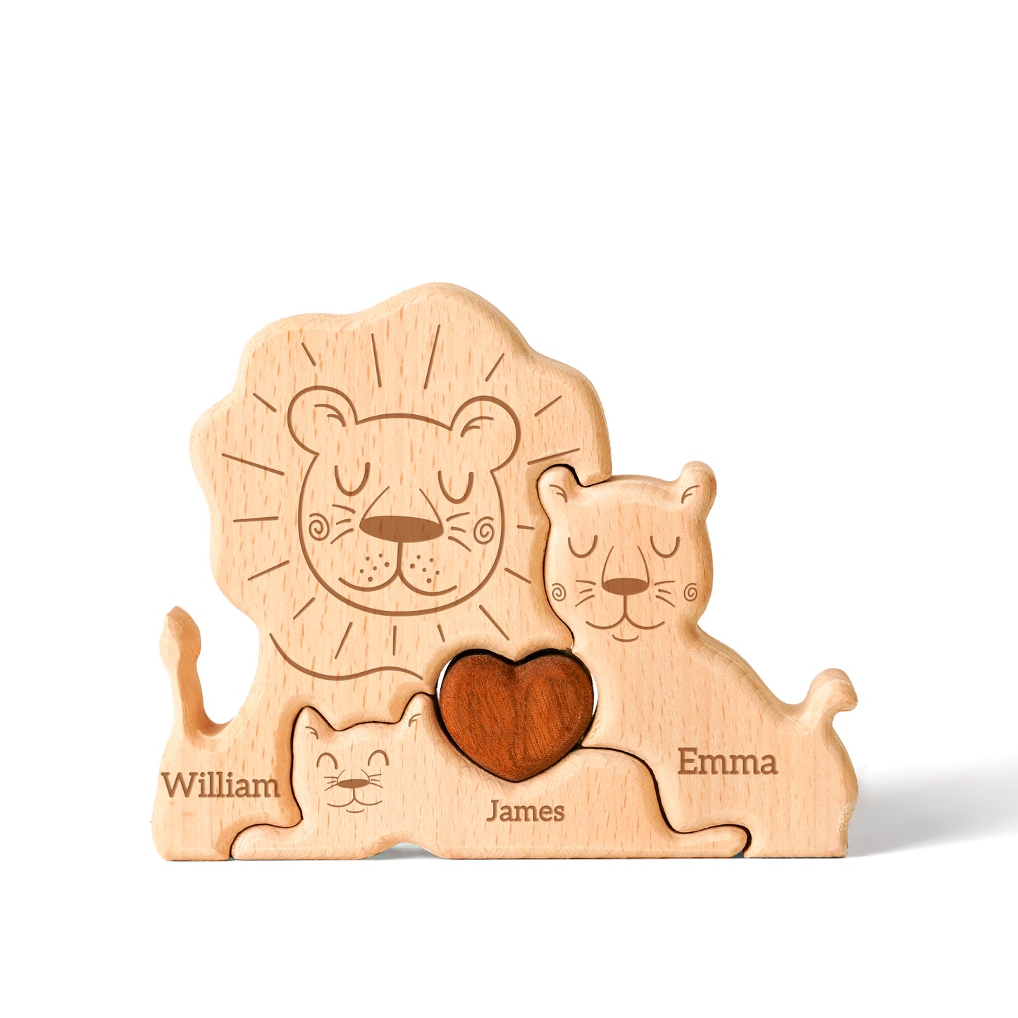 Wooden Lion Family Puzzle, Personalized Puzzles with 2-5 Names, Birthday Anniversary Wedding Gifts for Women Men, Customized Home Decor Housewarming Gifts for Parents Couple Friends