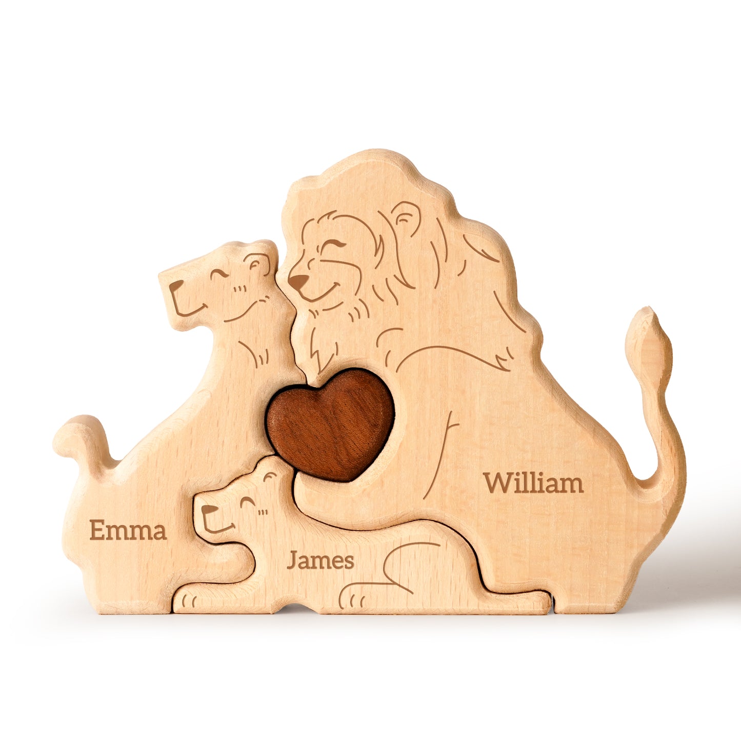 Wooden Lion Family Puzzle, Personalized Puzzles with 2-5 Names,Lion Toys Birthday Anniversary Wedding Gifts for Women Men, Customized Decorations Puzzles Housewarming Gifts for Parents Couple Friends