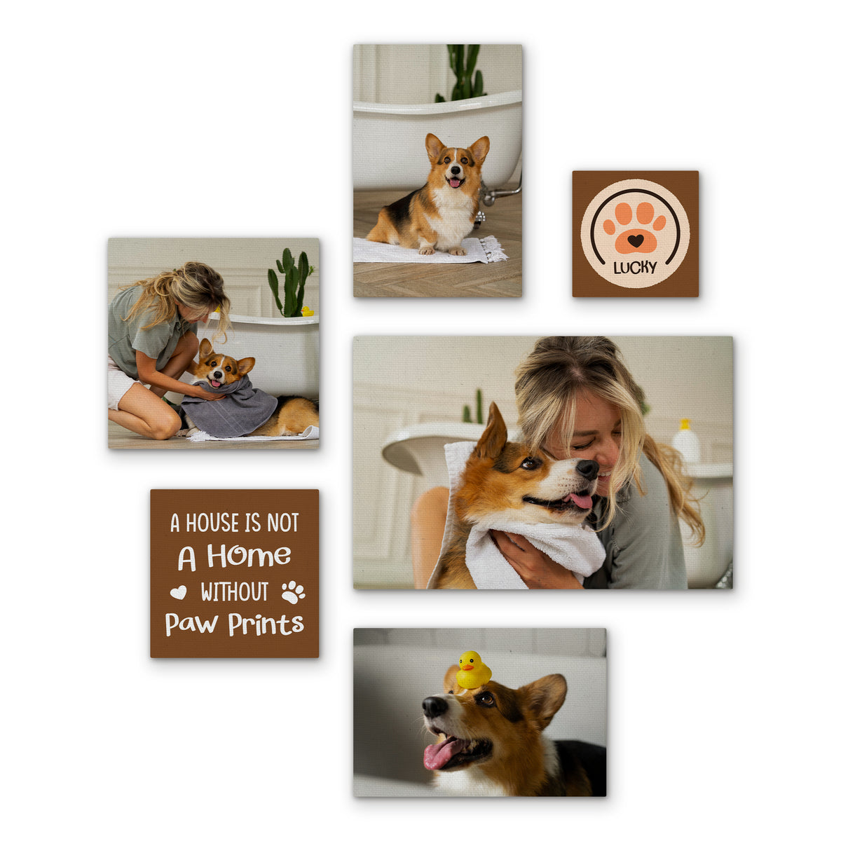 Custom Your Dog/Cat Pets Portrait Photos Painting Framed Canvas Prints 6Pcs Set