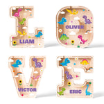 Personalized Wooden Letter Piggy Bank - Colorful Dinosaur Style