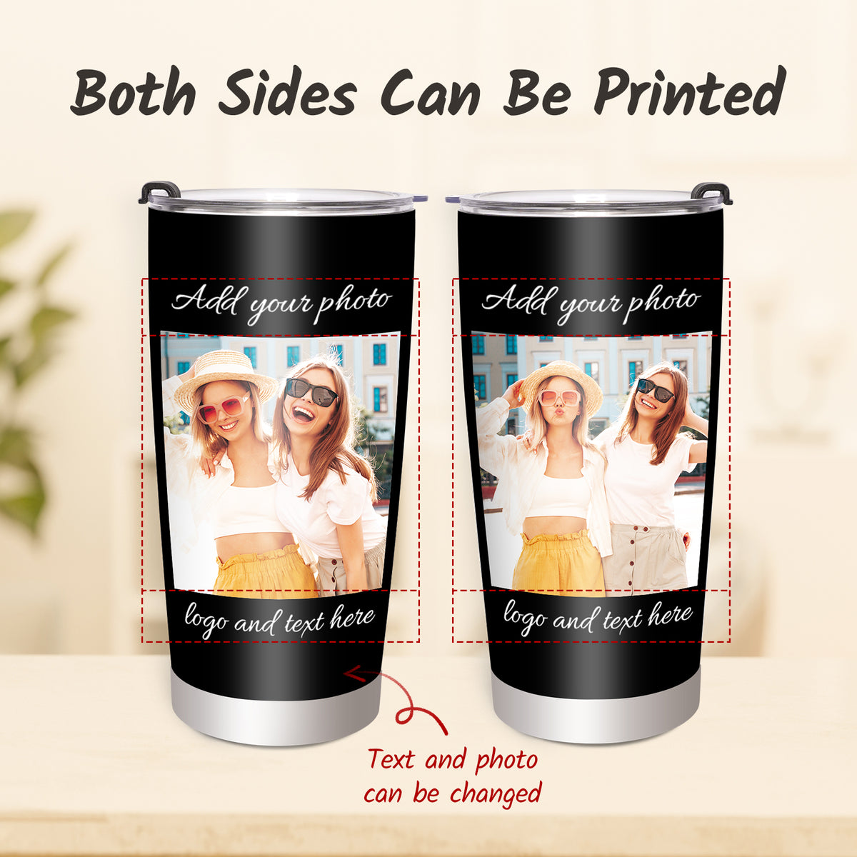 Personalized Tumbler with Picture Text Name Logo, Travel Coffee Mug with Lid Straw, 20 oz Tumbler Personalized Gifts for Couples Friends Families