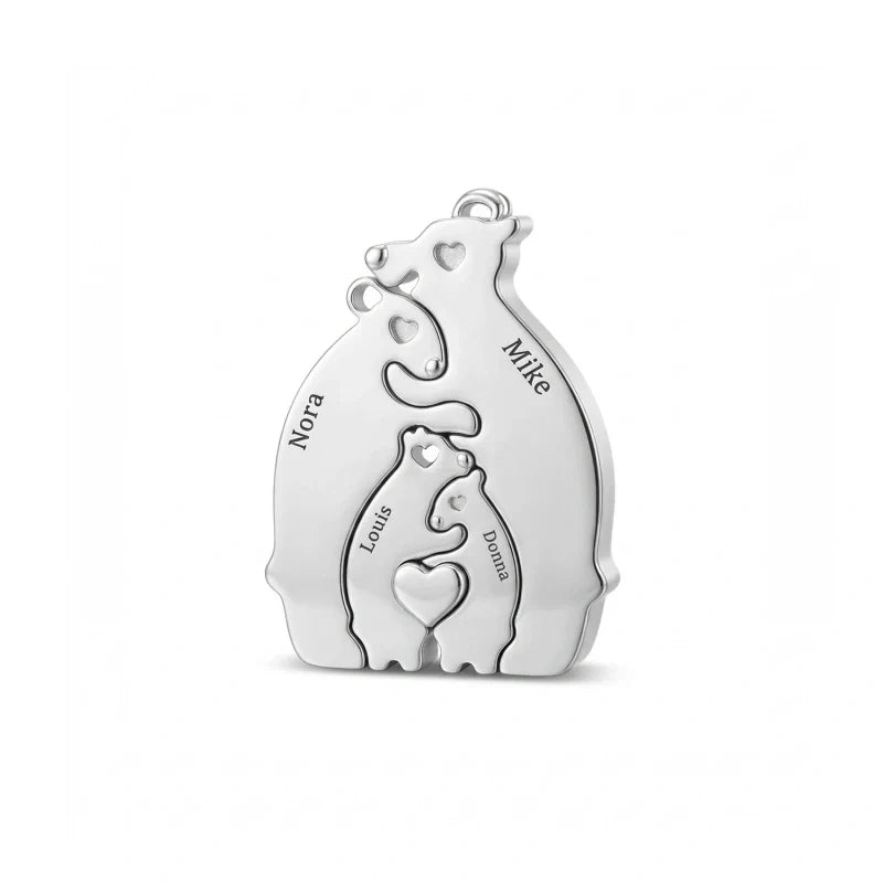 Personalized Bear Family Necklace - 18K Gold Plated Custom Name Pendants