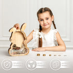 Bunny Piggy Bank for Kids, Personalized Wooden Money Box, Money Holder Encourages Early Saving