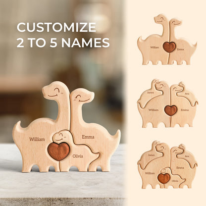 Wooden Dinosaur Family Puzzle, Personalized Puzzles with 2-5 Names, Birthday Anniversary Wedding Gifts for Women Men, Customized Home Decor Housewarming Gifts for Parents Couple Friends