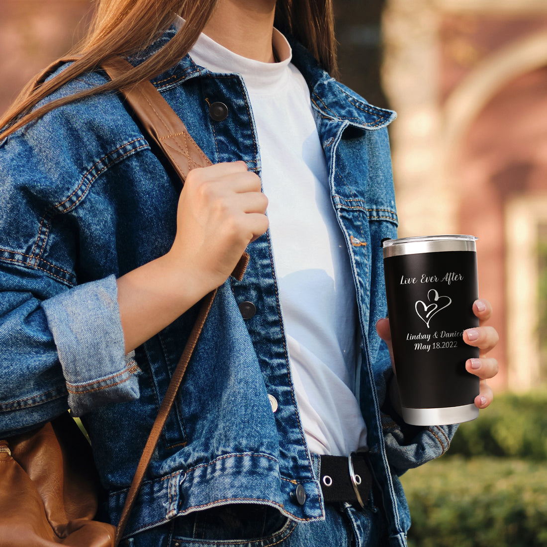 Love Ever After Engraving Personalized Coffee Tumbler With couple names