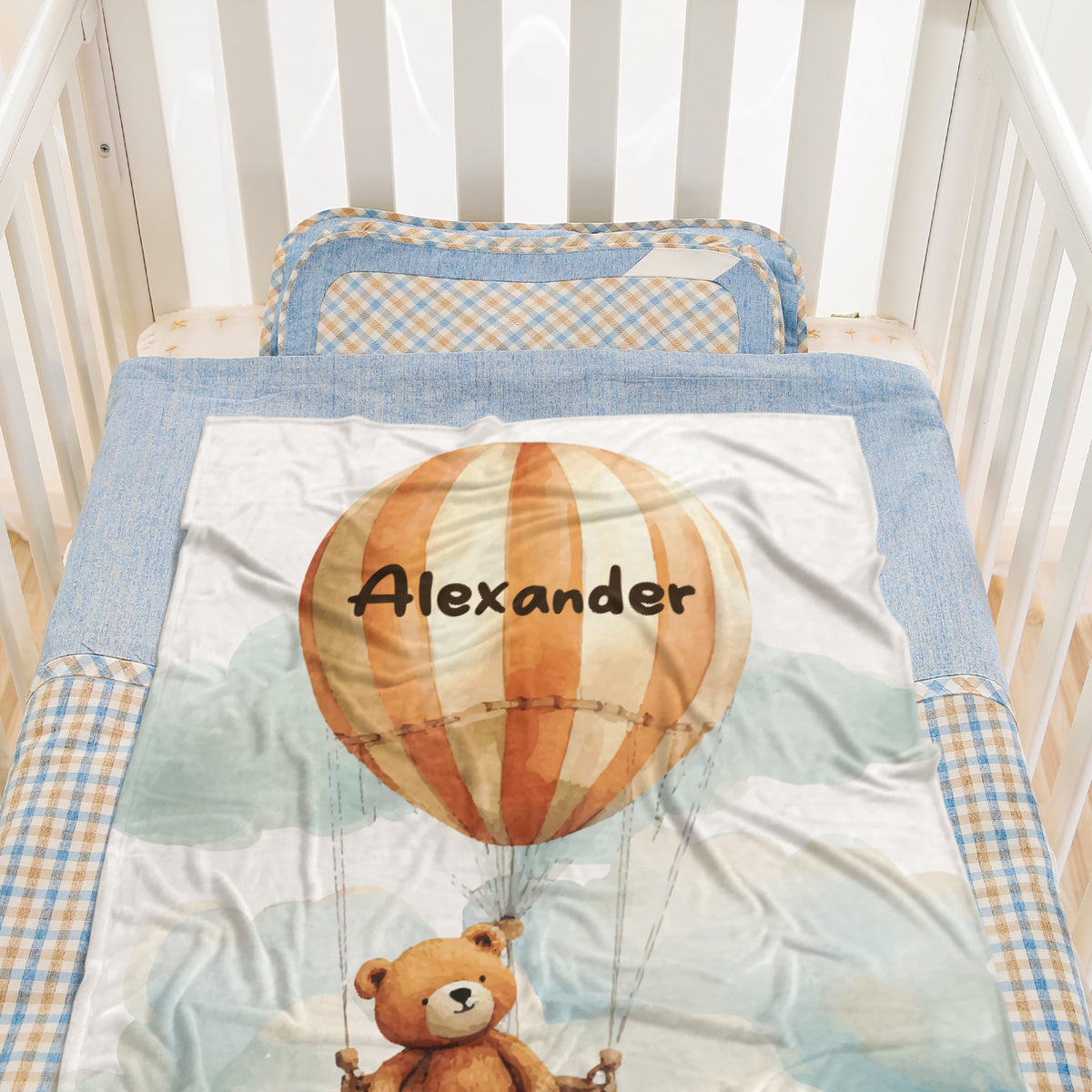 Personalized Hot Air Balloon Baby Shower Gift Custom Name Blanket