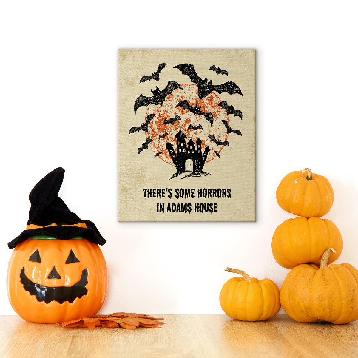 Personalized Halloween Bats Flying Art to Canvas for Wall
