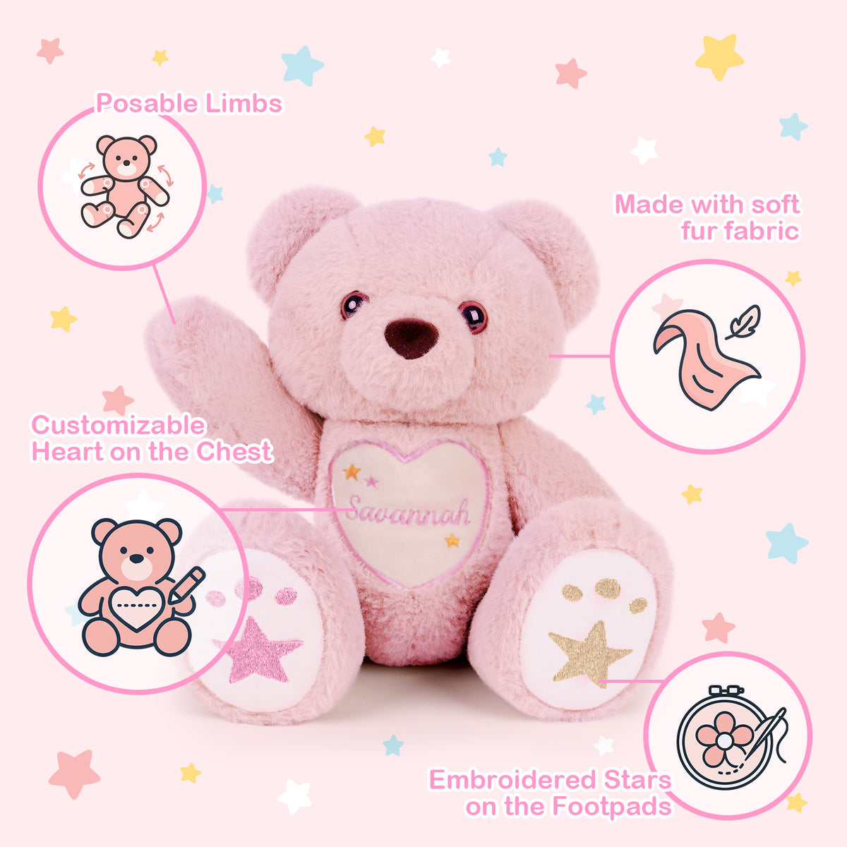 Starlight Teddy Bear 14” - Pink - Personalized Gift