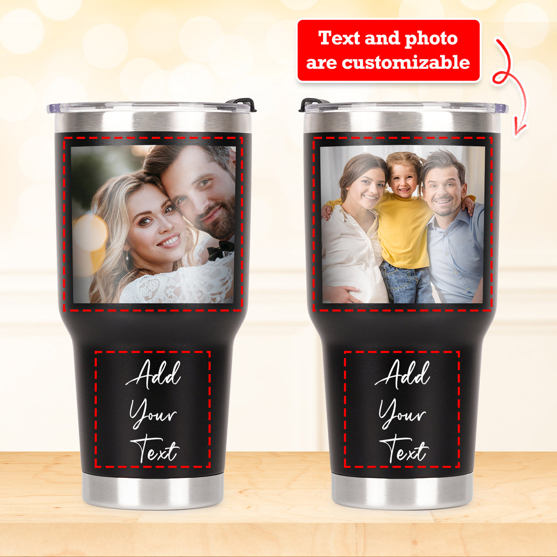 Customizedbee Personalized Tumbler with Picture Text Name Logo, 30oz Stainless Steel Custom Coffee Mug cup with Lid Straw, Anniversary Wedding Teacher Graduation Birthday Gifts for Women Men Kid