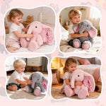 Personalized Elephant Stuffed Animal with Name & Date - Grey/Pink Elephant Toy