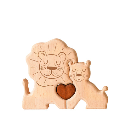 Wooden Lion Family Puzzle, Personalized Puzzles with 2-5 Names, Birthday Anniversary Wedding Gifts for Women Men, Customized Home Decor Housewarming Gifts for Parents Couple Friends