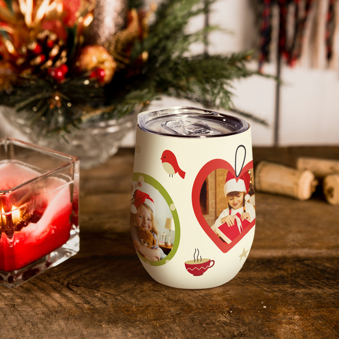 Christmas family photo Wine Tumbler