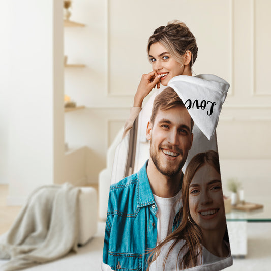 Custom Couple Name & Photo Style Hooded Blanket