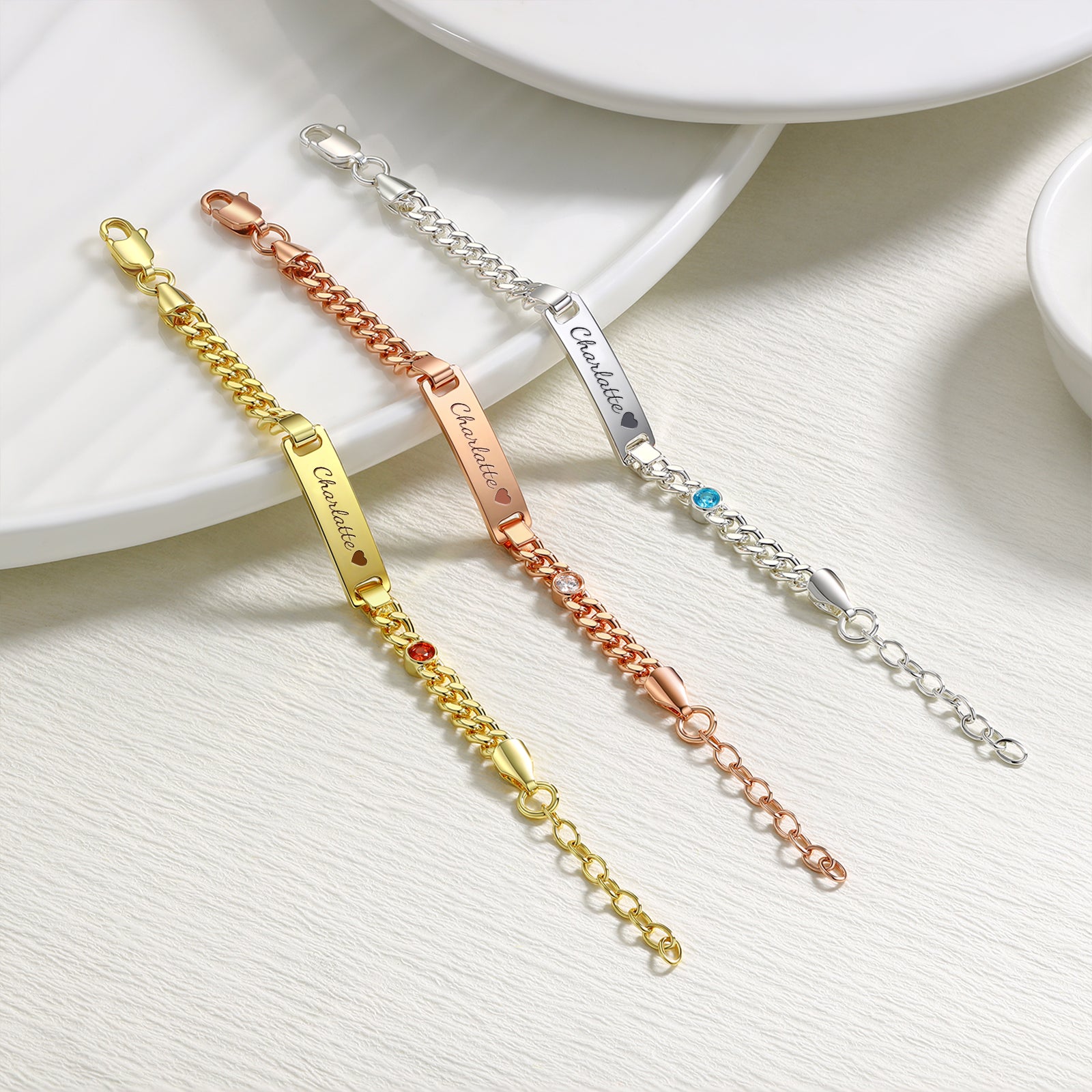 Personalized Baby Bracelets with Name Birthstone, 18k Gold Plated